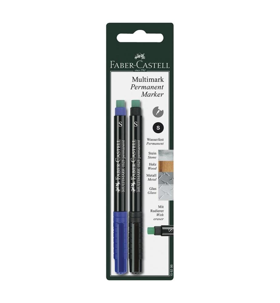 Multimark Marqueur permanent multifonctions - avec caoutchouc spécial - S - 2 pièces - bleu + noir