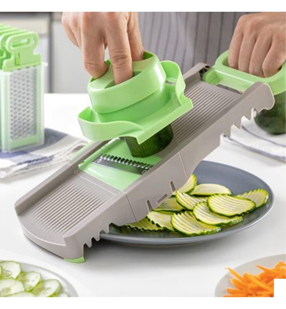 Râpe mandoline pliante Choppie 6 en 1 - Vert et Gris