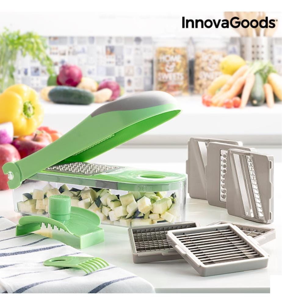 Coupe-légumes, râpe et mandoline 7 en 1 avec recettes et accessoires Choppie Expert - Vert et Gris