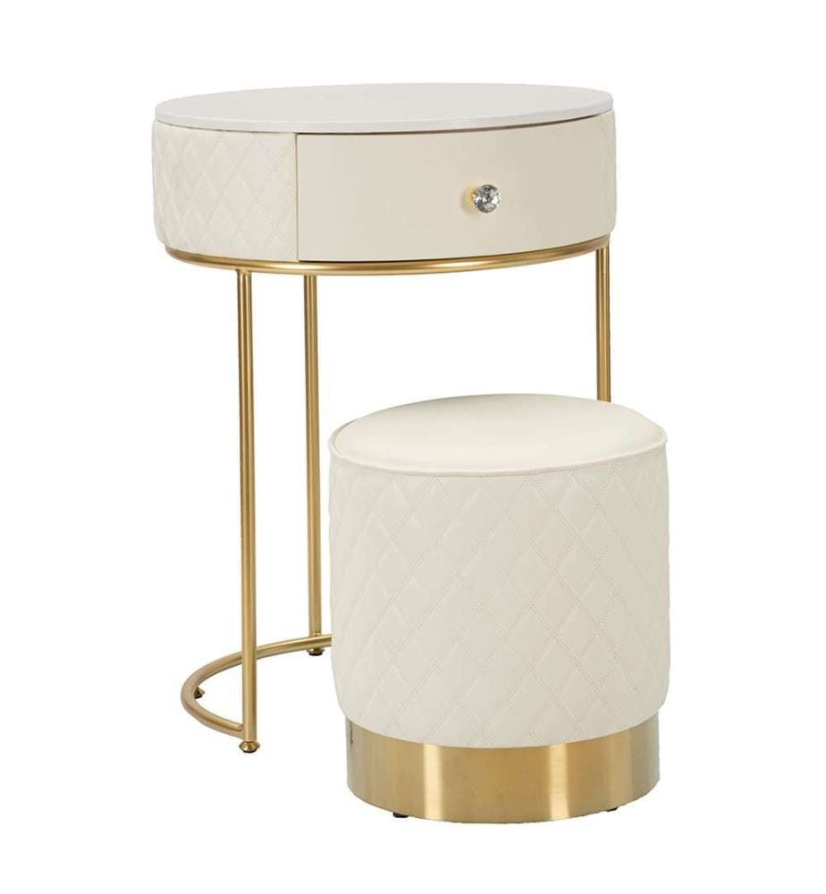 Grand chevet avec tabouret Sharon Ø 52 x 70 cm - Blanc et or