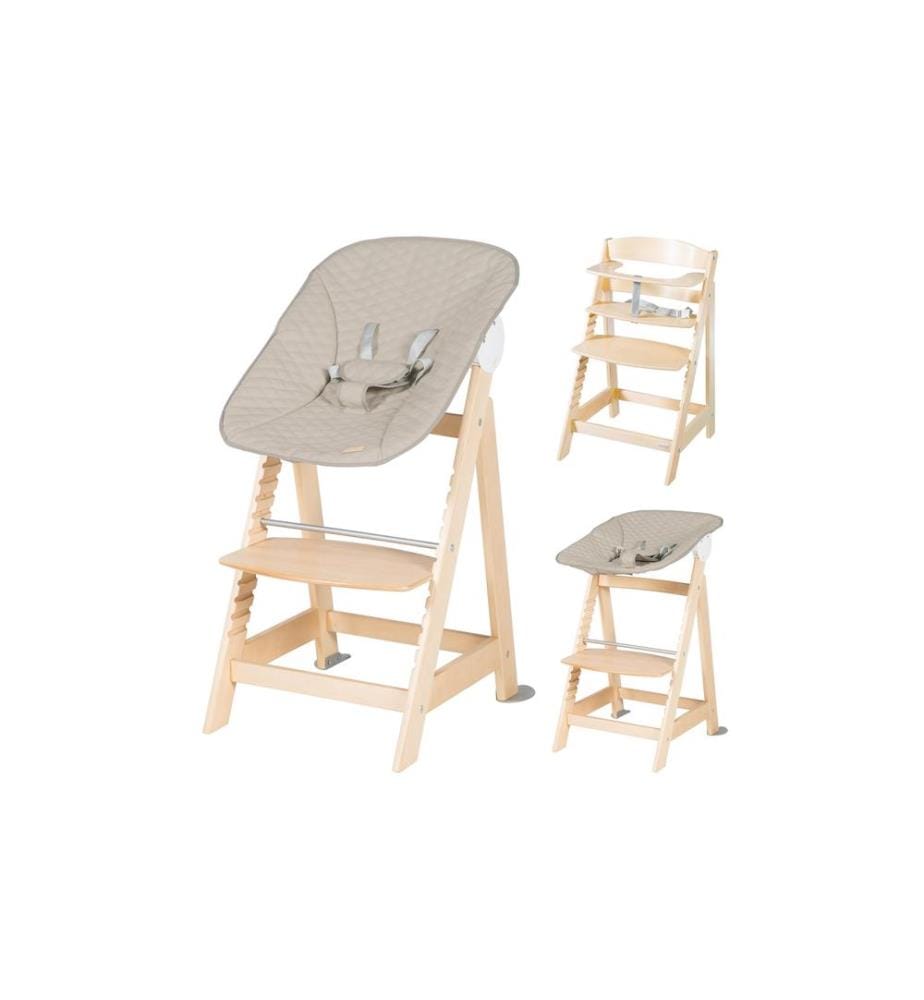 ROBA - Chaise haute en escalier Born up Set 2-in-1 Nature, Greyish piqué