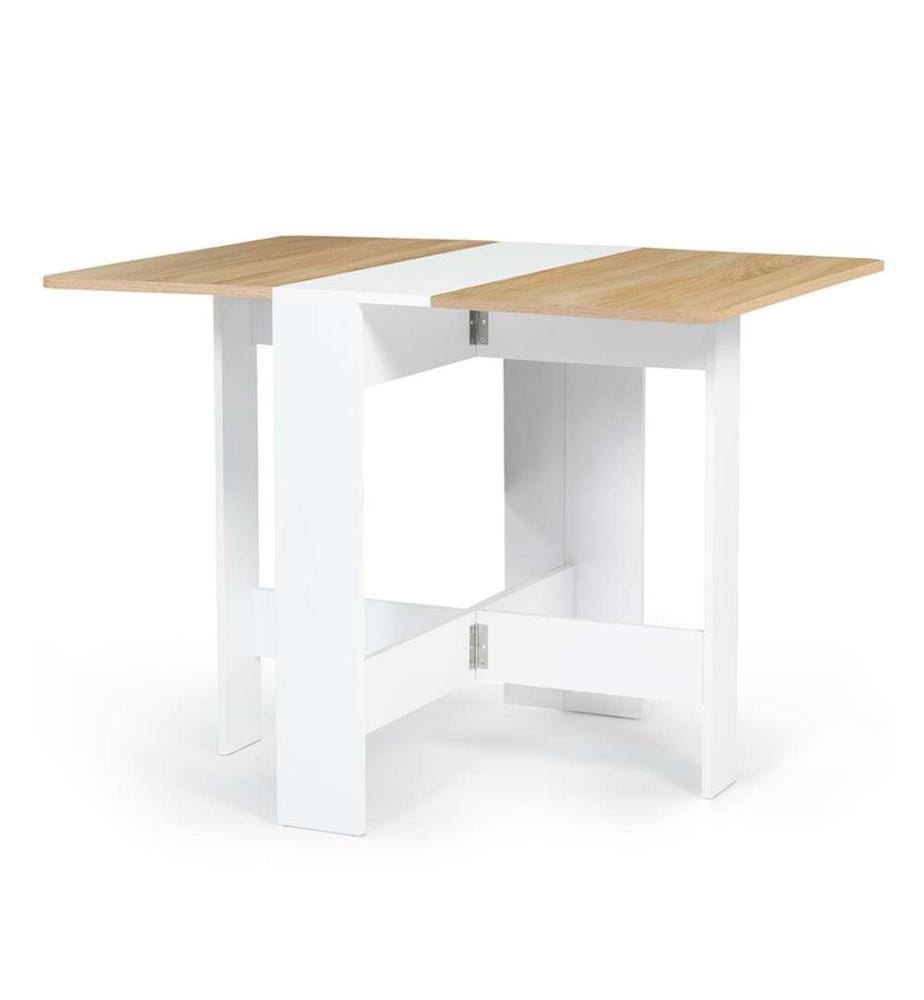 Table de Repas Console Pliable Plateau - 27 x 76 x 75 cm - Naturel et Blanc