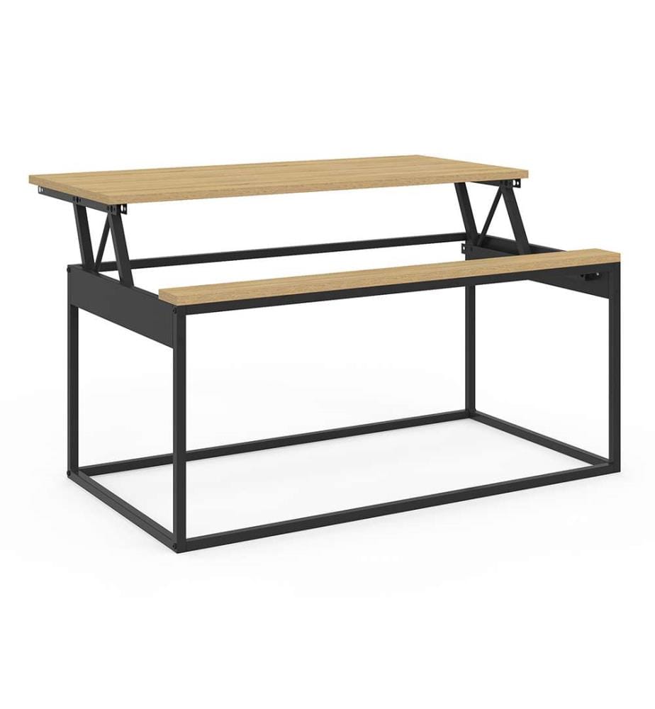 Table basse Memphis avec plateau relevable bois et pieds noirs L90cm