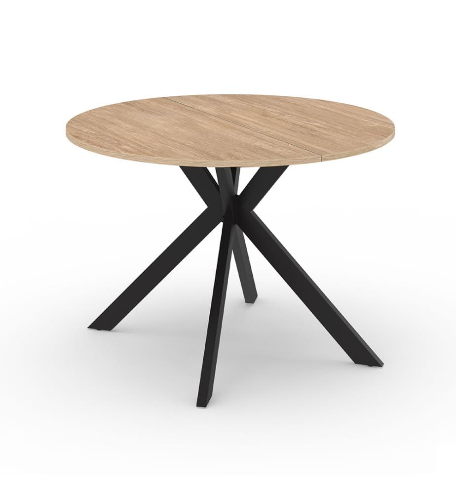 Table repas extensible Spider 110-200cm plateau rond bois - Brun et Noir