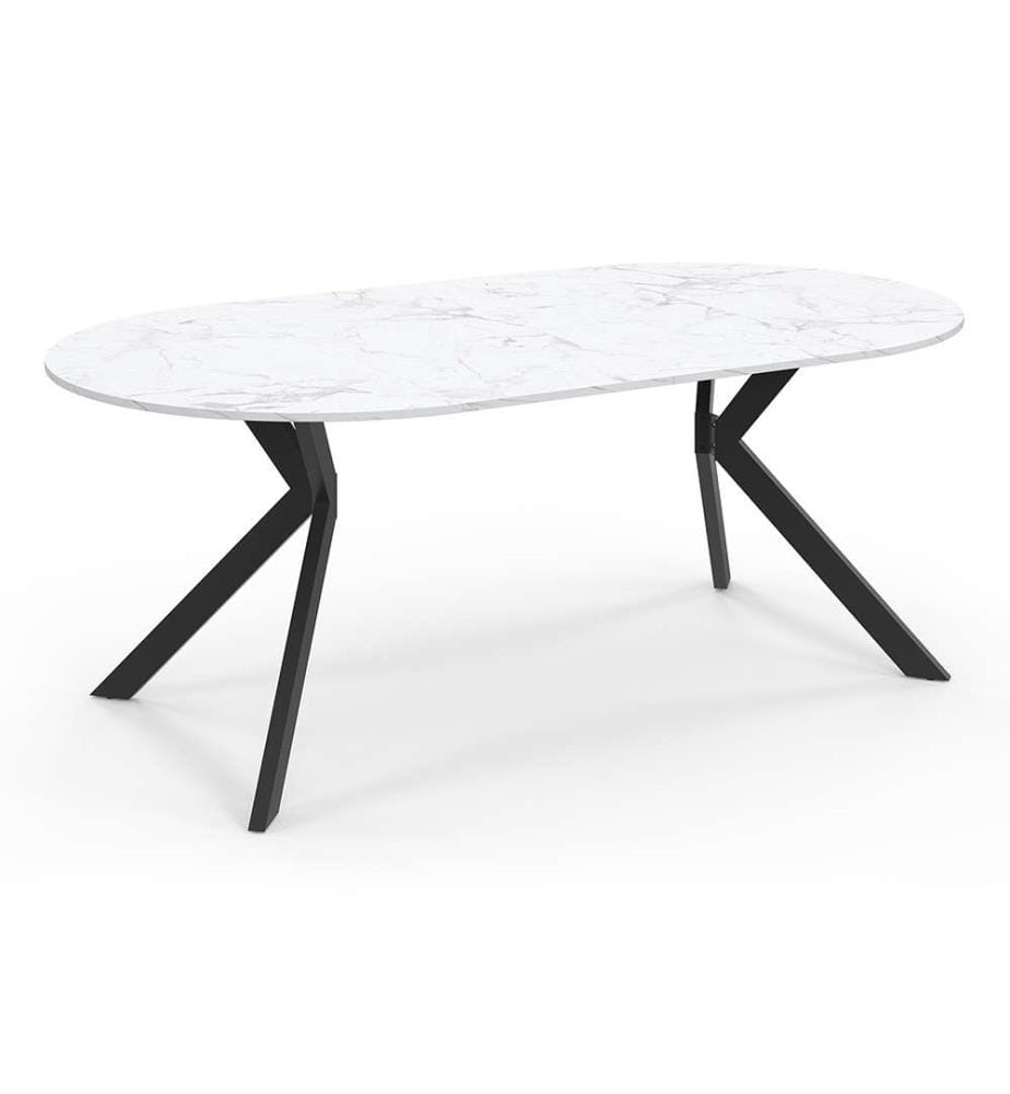 Table repas extensible Spider 110-200cm plateau arrondi effet marbre - Effet marbre blanc et noir