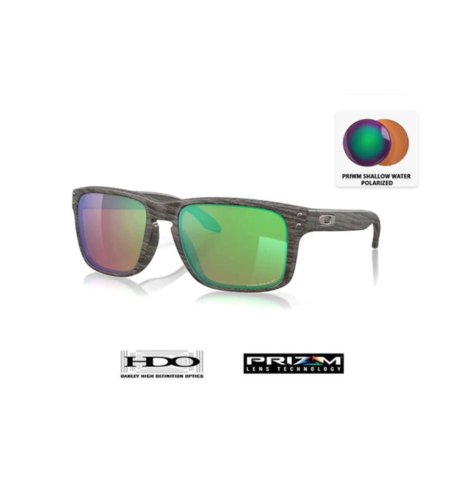 Oakley Lunettes de Soleil Polarisées Holbrook - Verres Prizm Shallow Water - Monture Woodgrain