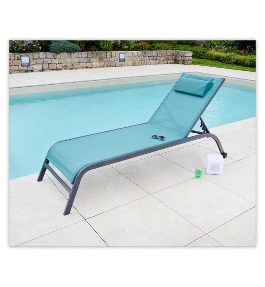 Bain de Soleil Gozo en acier avec roulettes et coussin - Vert