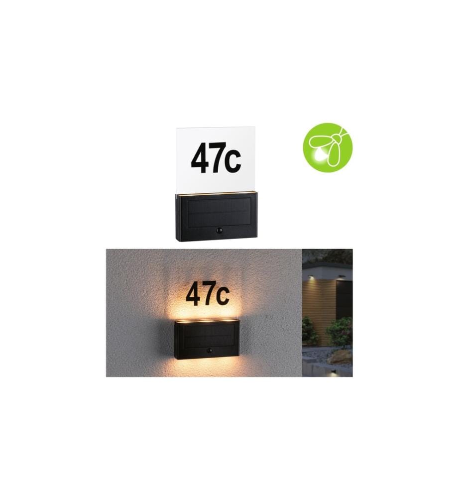 PAULMANN - Lampe murale Numéro de maison solaire, Neda, 2200K, anthracite