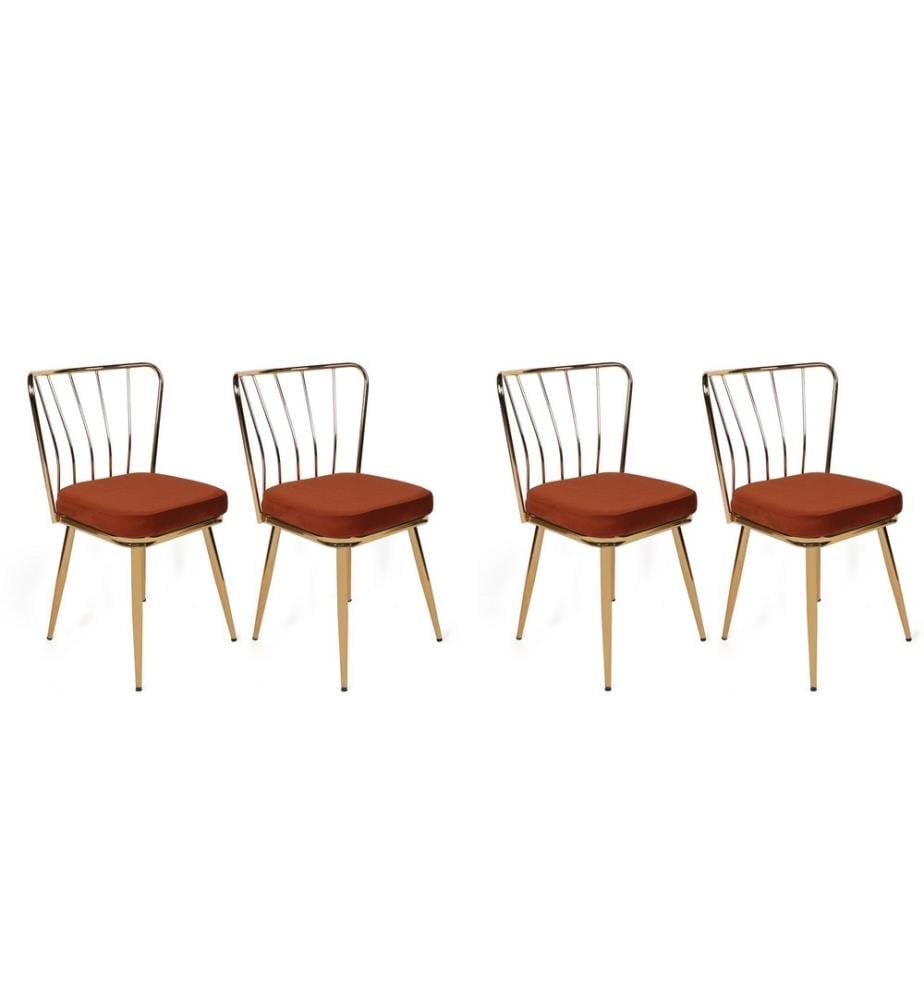 Ensemble de chaises, 4 pièces, Tile Red, Gold, Frame : Métal, siège : tissu velours - panneau de particules mélaminé, dossier : Métal