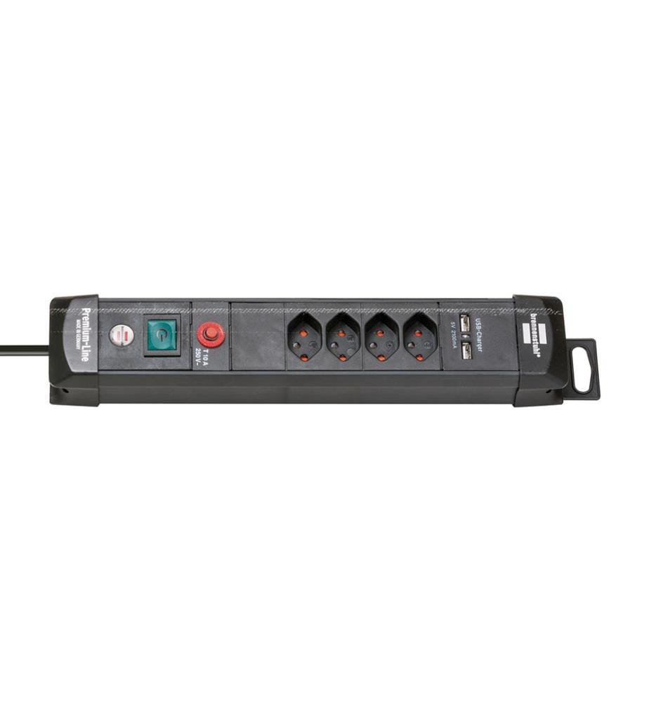 Prolongateurs multiprise Premium-Line 4 prises 3m H05VV-F3G1,5 m avec interrupteur + USB 3.1A noir