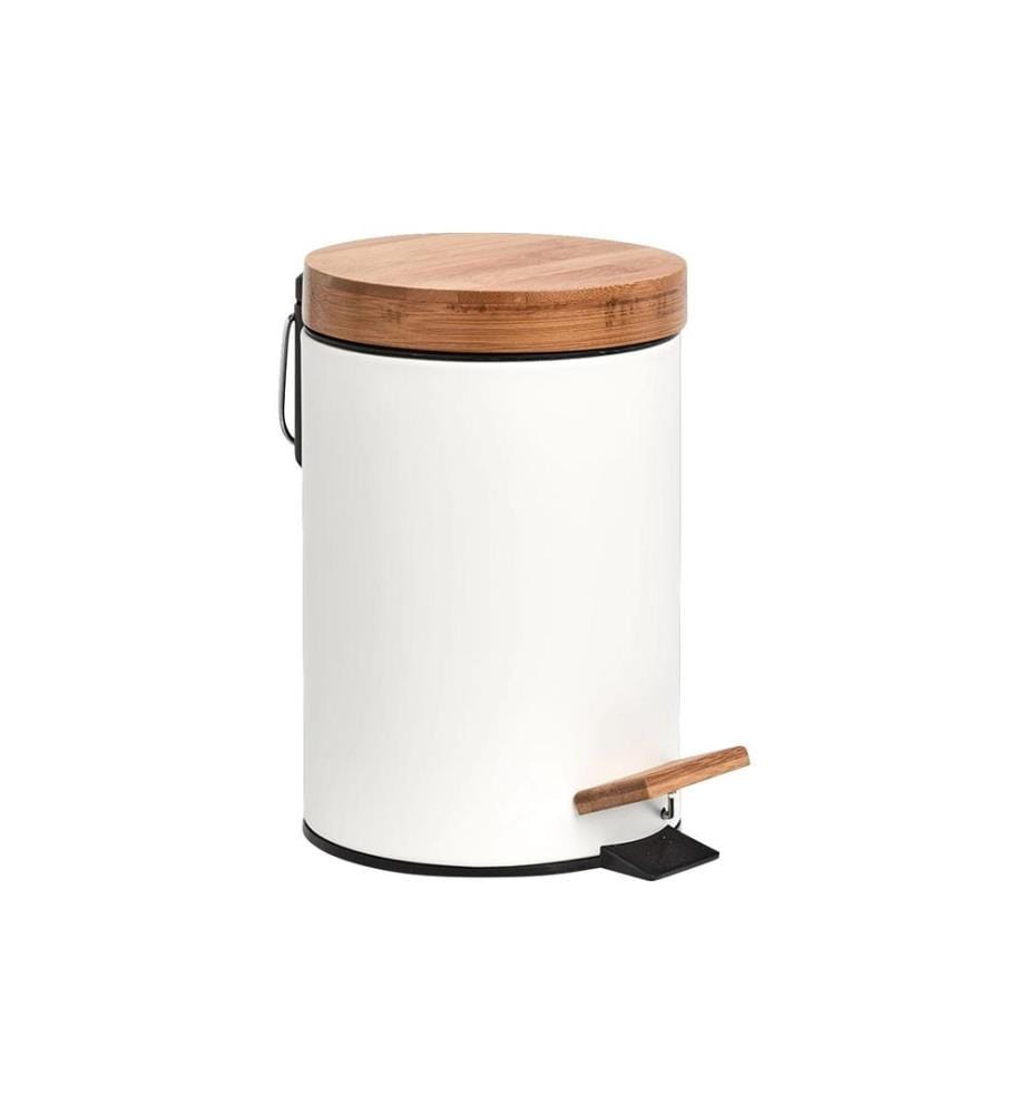 ZELLER - Present Poubelle à pédale Bamboo 3 litres, Blanc / Marron