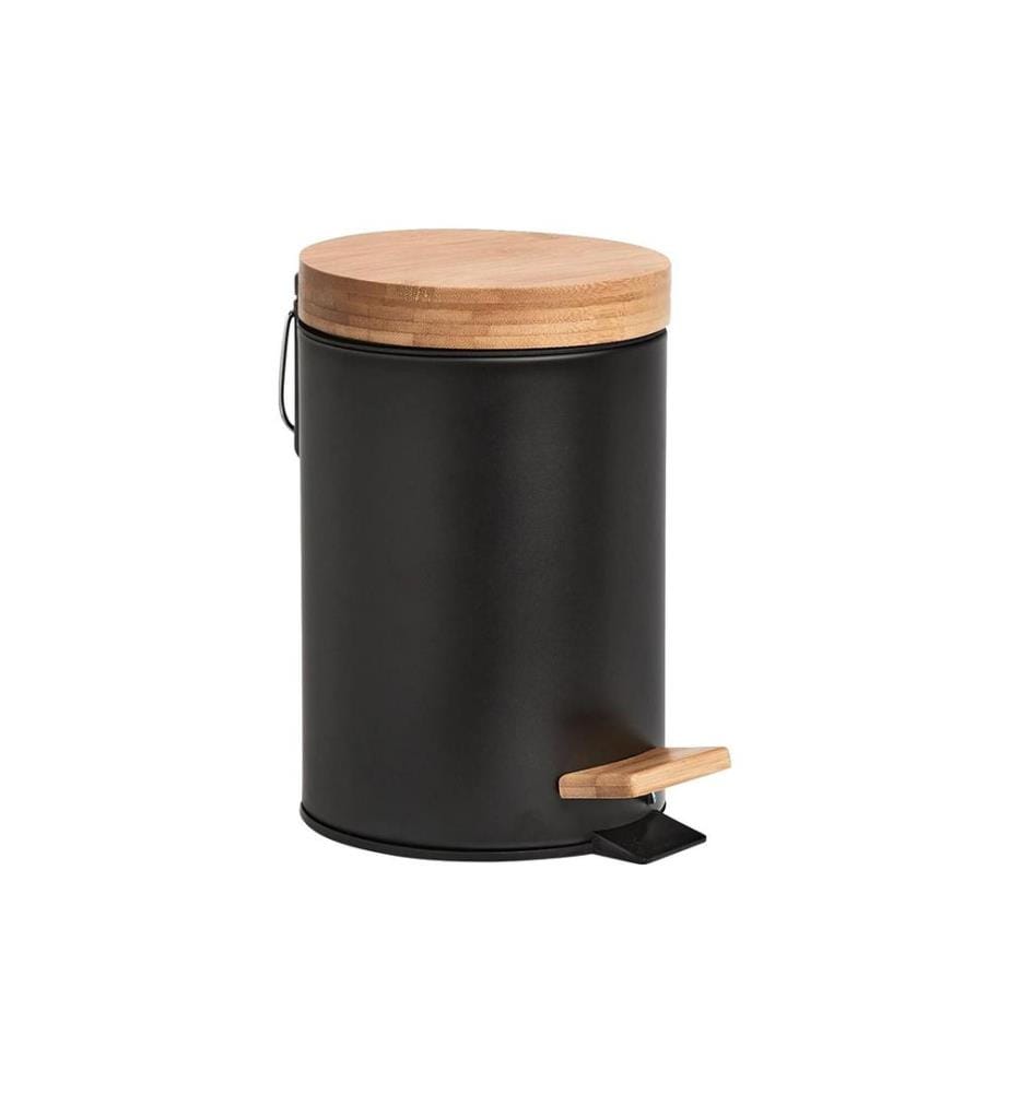 ZELLER - Present Poubelle à pédale Bamboo 3 litres, noir / marron