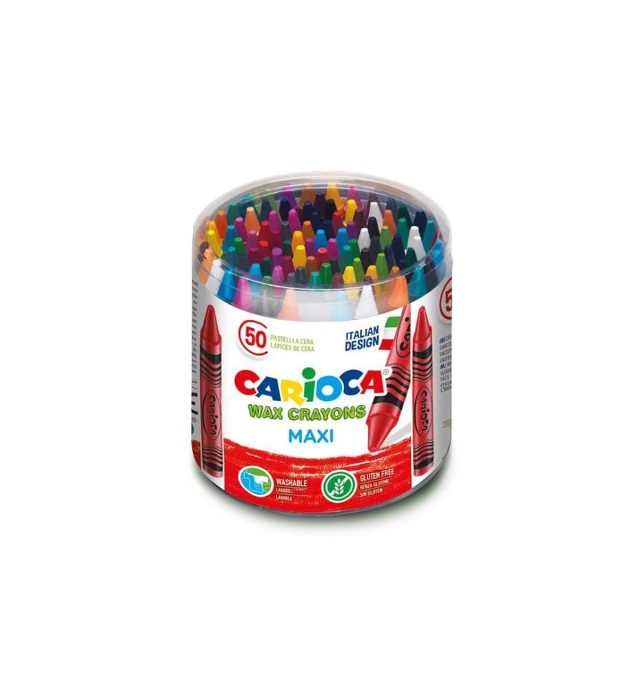 CARIOCA - Crayon gras de couleur Boîte Maxi Wax Ø 12 mm, 50 pièces, Multicolore