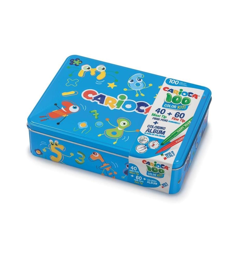 CARIOCA - Feutres de coloriage en boîte métallique 100 pièces, Bleu