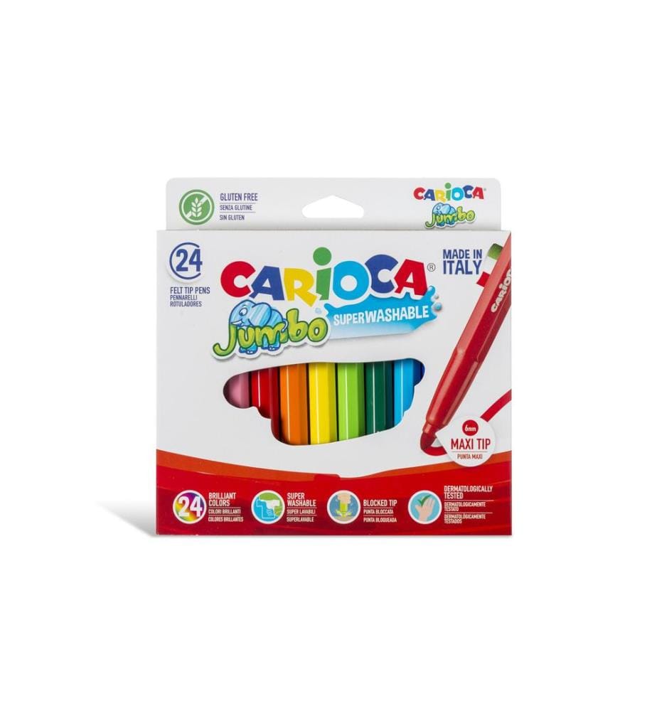 CARIOCA - Feutres de coloriage Jumbo Box 24 pièces, multicolores
