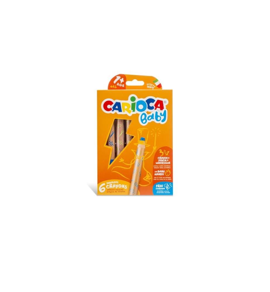 CARIOCA - Crayons de couleur Baby 3 en 1 Ø 10 mm 6 pièces, Multicolore
