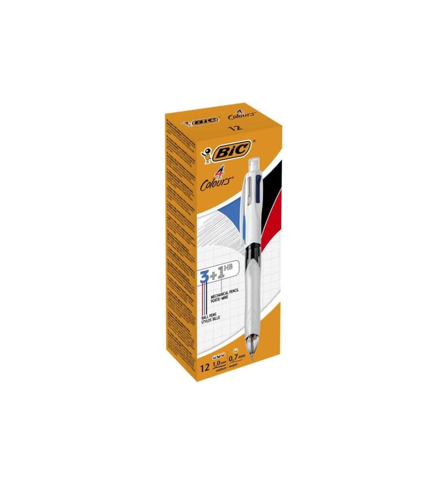 BIC - Stylo à bille multicolore 4 Colours 3+1 HB Lot de 12