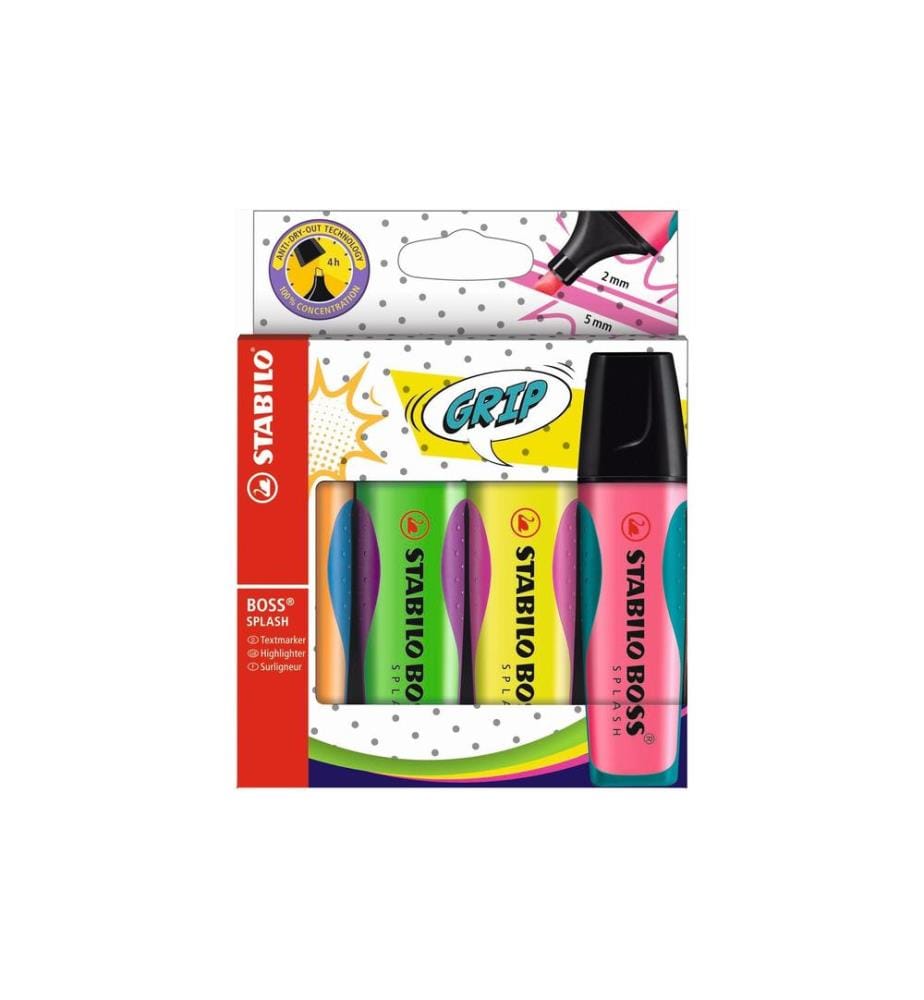 STABILO - Surligneur Boss Splash Multicolore, 4 pièces