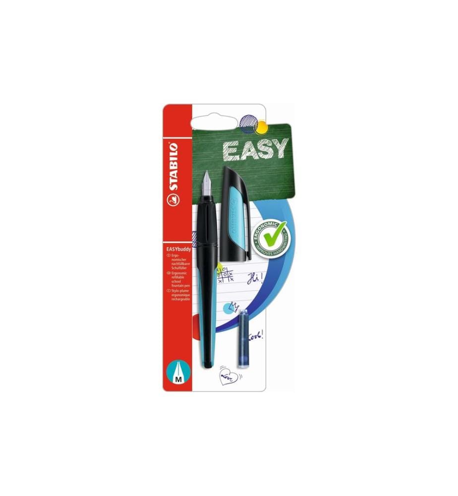 STABILO - Stylo plume Easybuddy moyen (M), Bleu/Noir