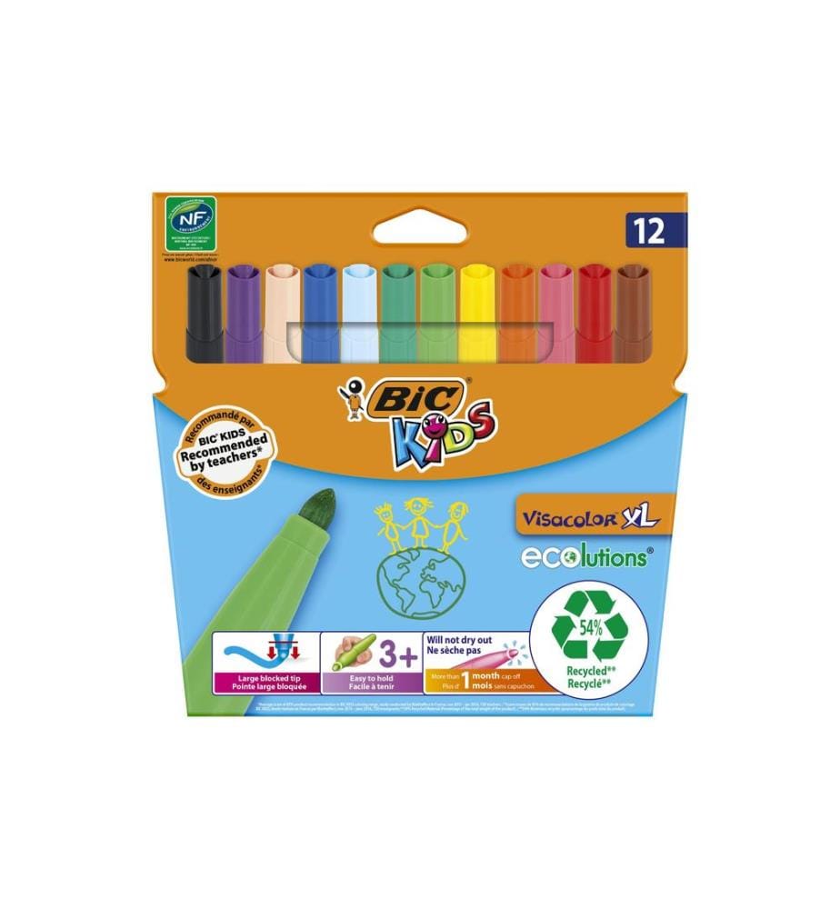 BIC - Crayon feutre Kids Visacolor XL ecolutions 4,5 mm, Lot de 12