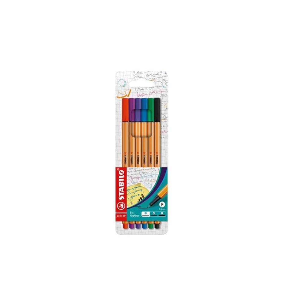 STABILO - Fineliner point 88 6 pièces, multicolore
