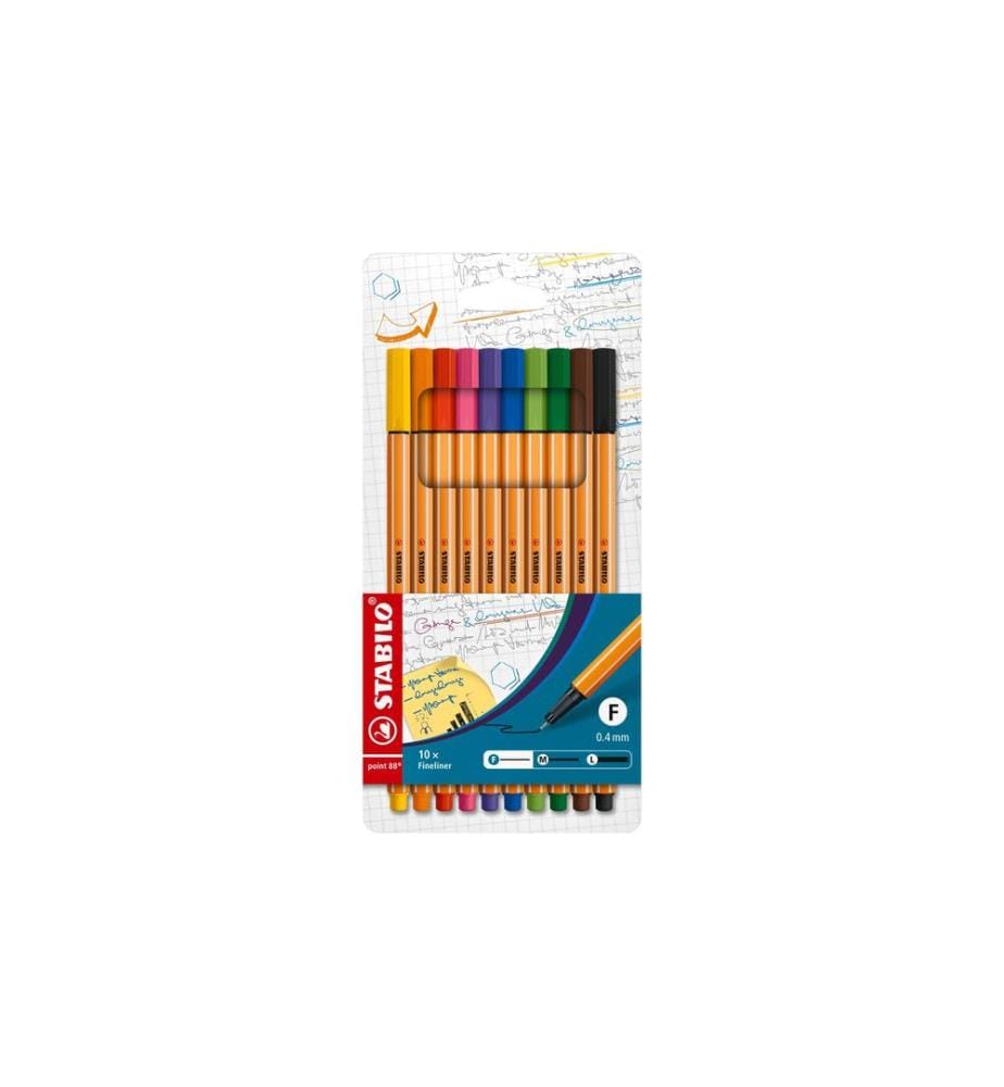 STABILO - Fineliner point 88 10 pièces, multicolore