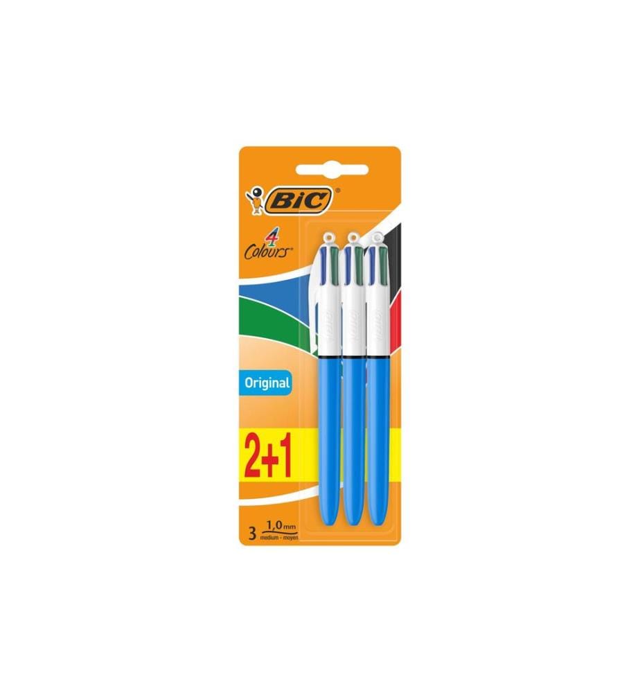 BIC - Stylo à bille multicolore 4 Colours Original 3 pcs. Bleu
