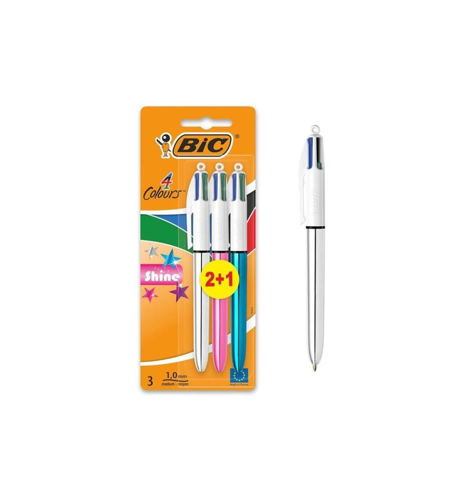 BIC - Stylo à bille multicolore 4 Colours Original 3 pièces