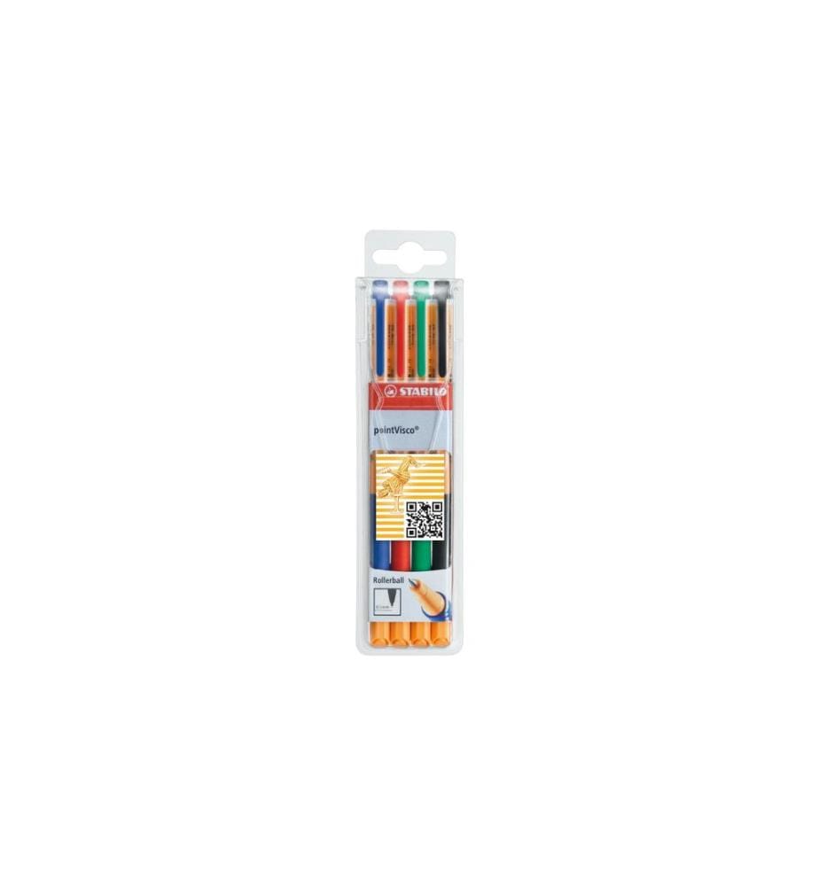 STABILO - Stylo à bille roulante Boule à rouler en gel viscoélastique 0.5 mm, étui de 4 pièces