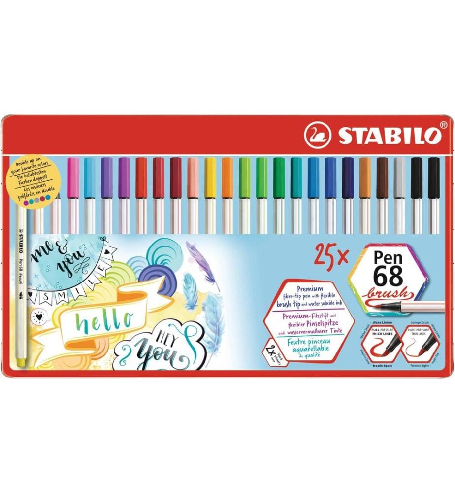 STABILO - Feutres de coloriage Pen 68 brush Boîte de 25 pièces en métal