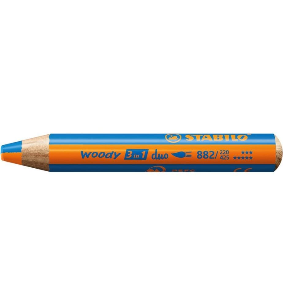 STABILO - Crayon gras de couleur Woody 3 in 1 duo Orange / Bleu