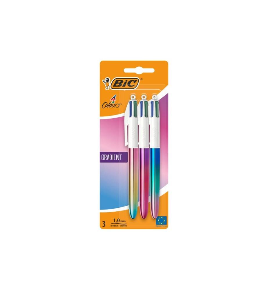 BIC - Stylo à bille multicolore 4 Colours Gradient 3 pièces