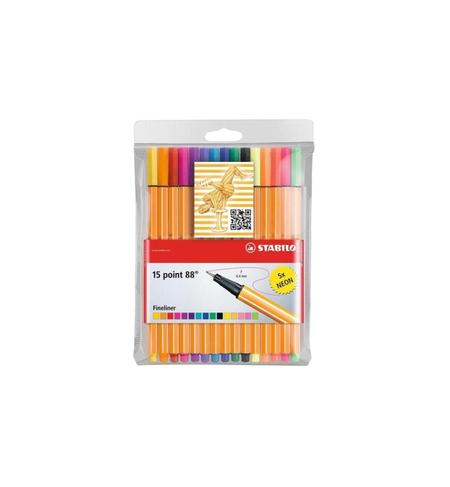 STABILO - Fineliner point 88 15 pièces, multicolore