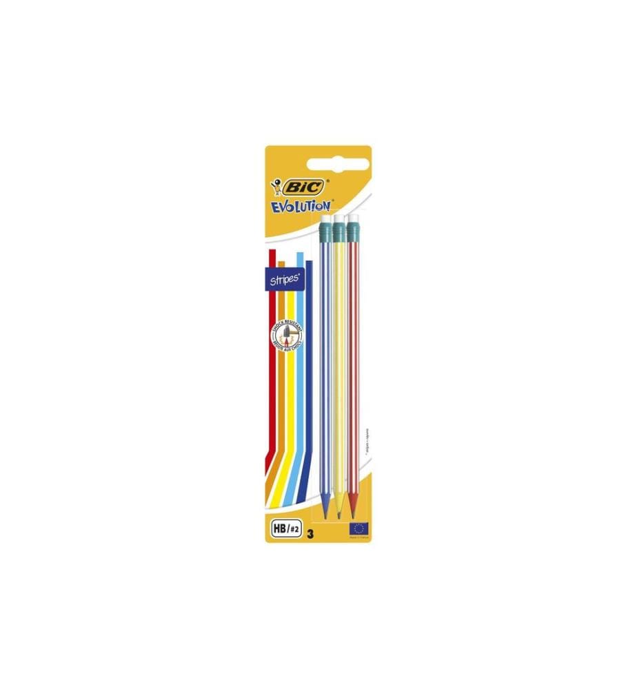 BIC - Crayon Evolution Stripes avec gomme 3 pièces