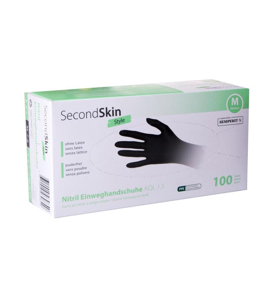 SECONDSKIN - Gant jetable Nitril M, Noir, 100 Pièce/s