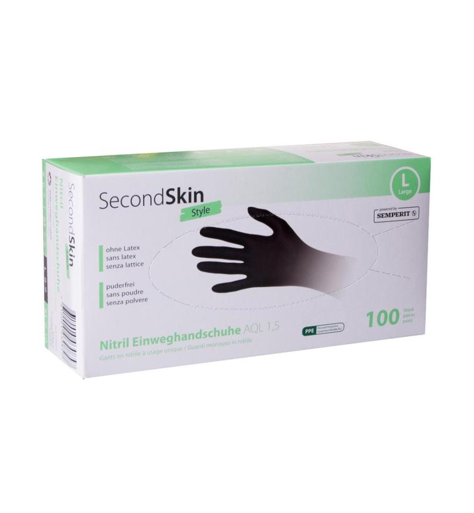 SECONDSKIN - Gant jetable Nitril L, Noir, 100 Pièce/s