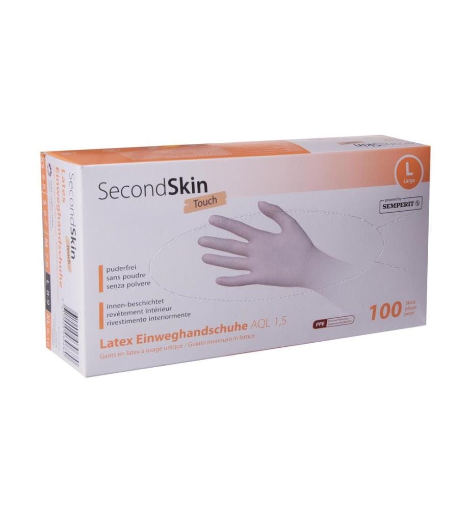 SECONDSKIN - Gant jetable Latex Touch L, Beige, 100 Pièce/s