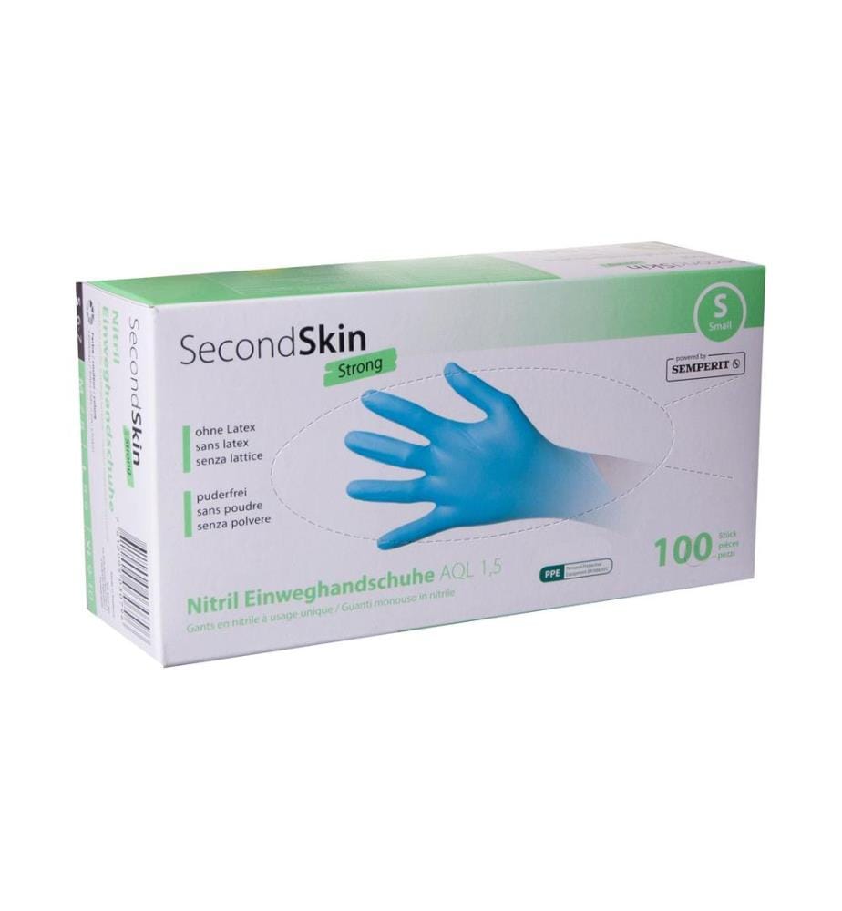SECONDSKIN - Gant jetable Nitril Strong S, Bleu, 100 Pièce/s