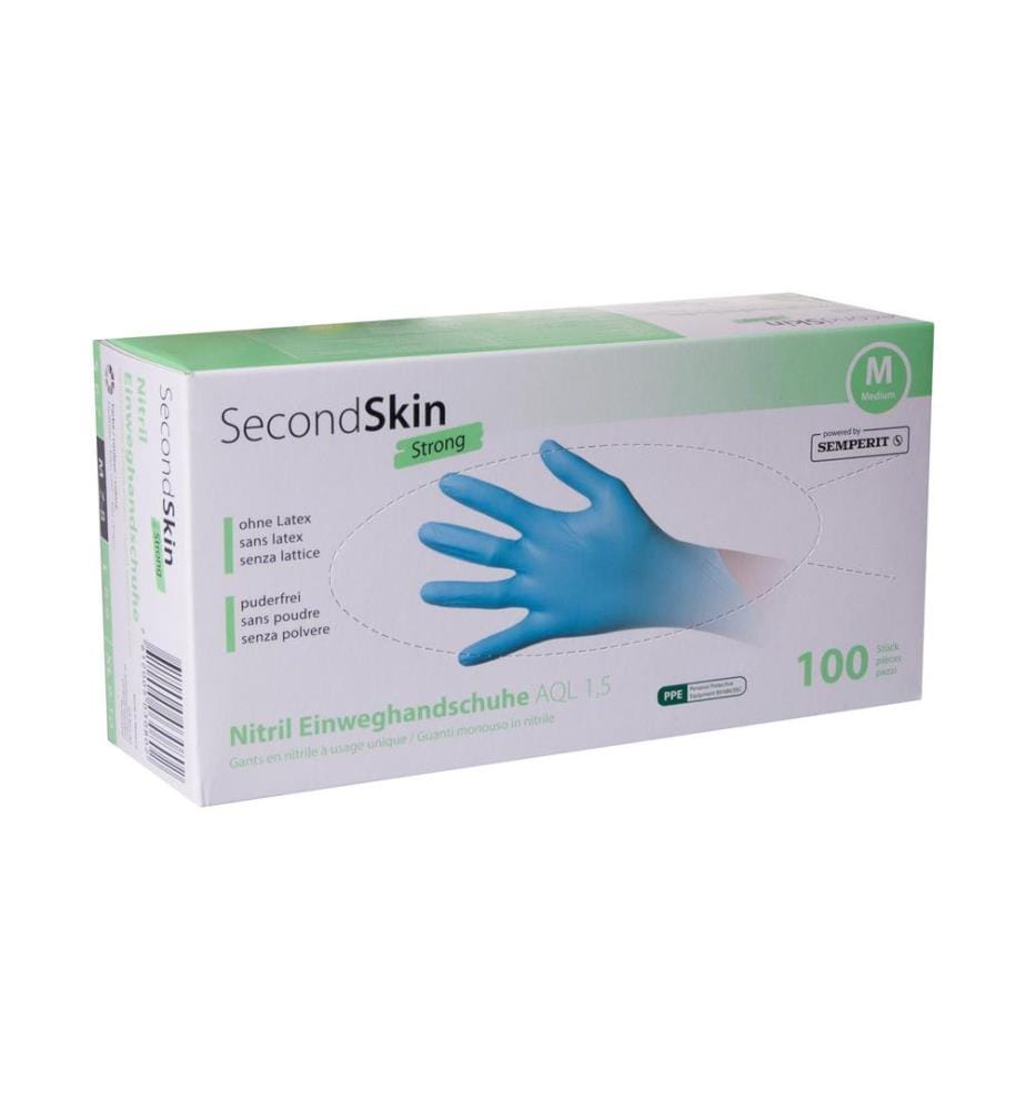 SECONDSKIN - Gant jetable Nitril Strong M, Bleu, 100 Pièce/s