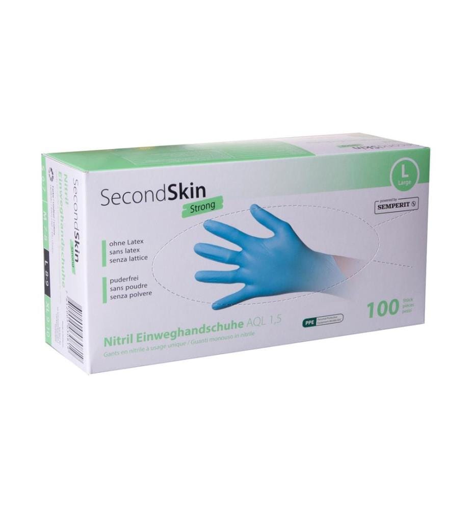 SECONDSKIN - Gant jetable Nitril Strong L, Bleu, 100 Pièce/s