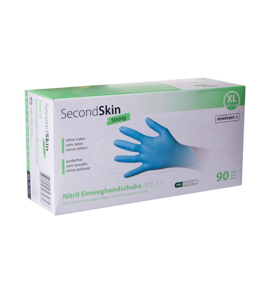 SECONDSKIN - Gant jetable Nitril Strong XL, Bleu, 90 Pièce/s