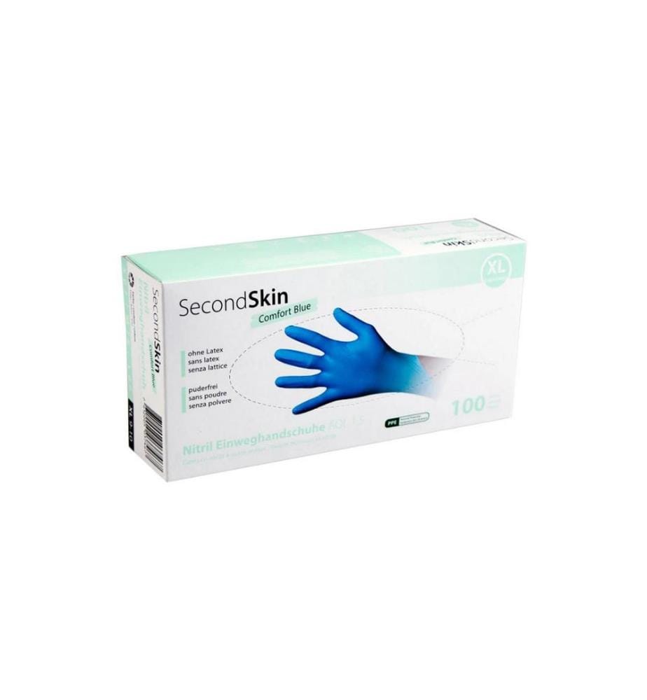 SECONDSKIN - Gant jetable Nitril Comfort XL, Bleu, 100 Pièce/s