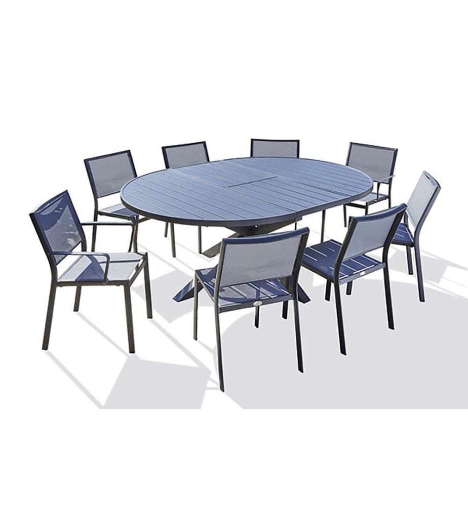 Ensemble Pelosa Table de Jardin, de 6 chaises Stockholm empilables et de 2 fauteuils Stockholm empilables - Gris anthracite