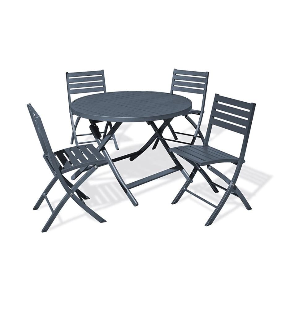 Ensemble Marius Table de Jardin Pliante et 4 Chaises Pliantes - 5 Pièces - Gris Anthracite