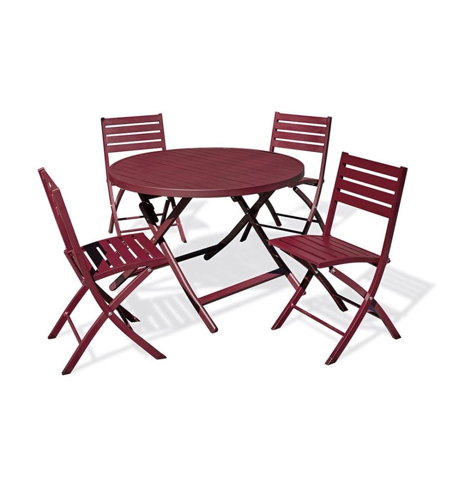 Ensemble Marius Table de Jardin Pliante et 4 Chaises Pliantes - 5 Pièces - Carmin