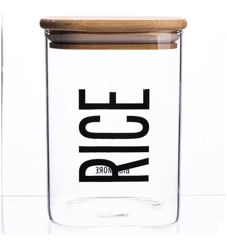 Bigismore Verre/Bambou Pot à Riz 1L - Transparent et Bois Naturel