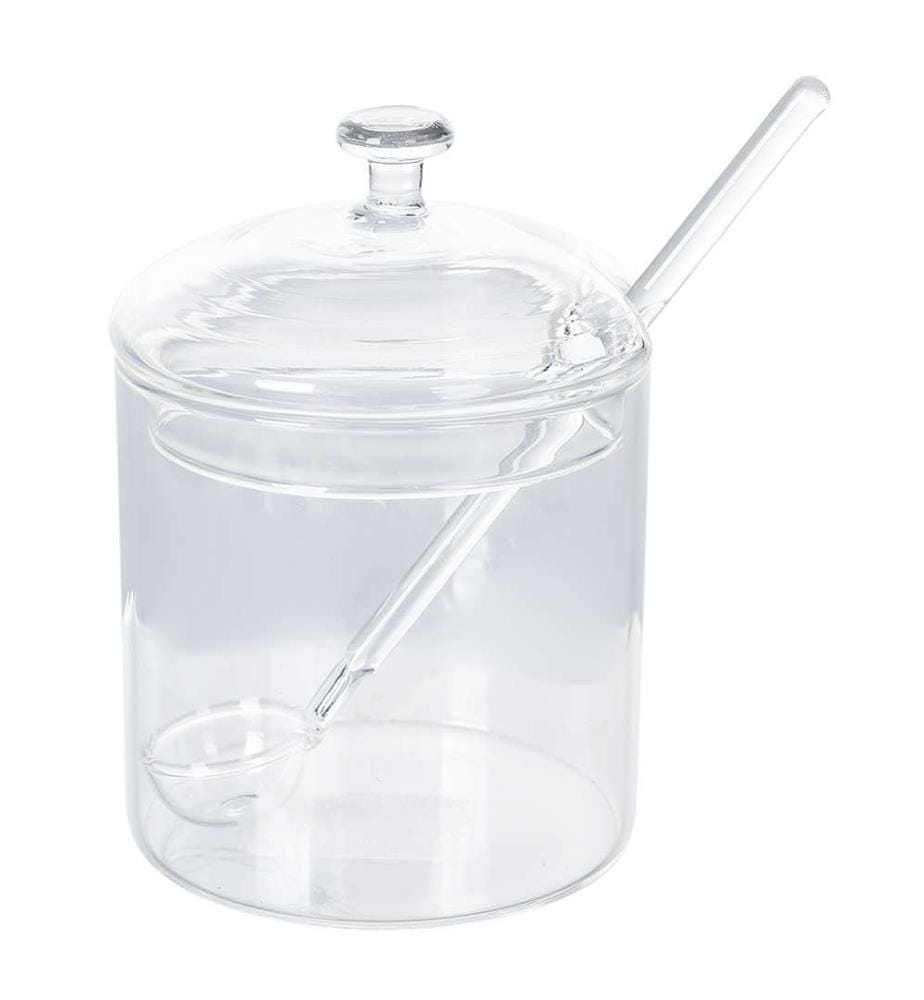 Sucrier en Borosilicate avec couvercle et cuillère en verre - Transparent