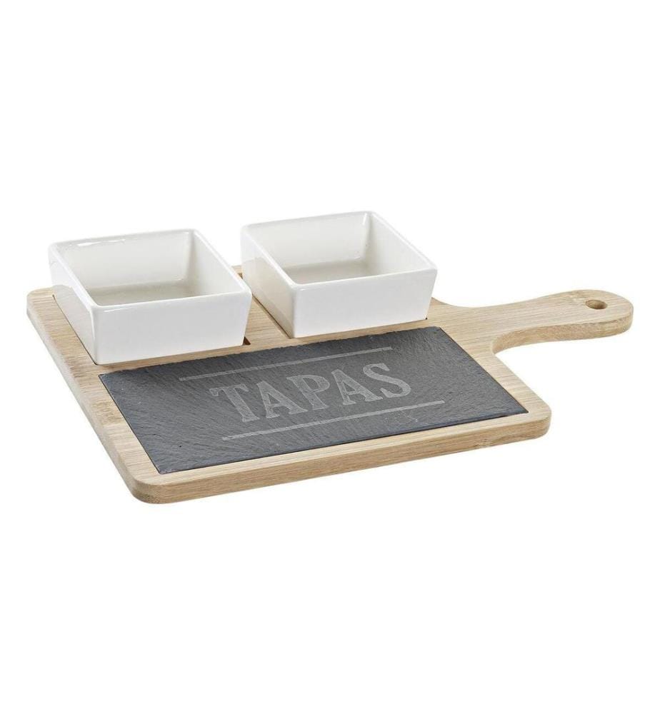 Dkd Home Decor - Ensemble à apértif DKD Home Decor Tapas Bambou Grès Ardoise 3 Pièces 31 x 20 x 5 cm