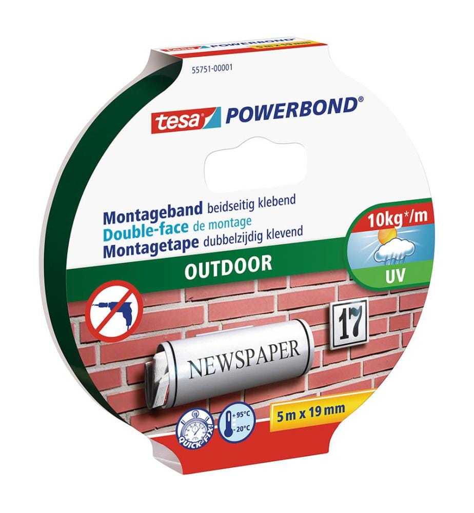 tesa® Ruban de Montage Double-Face Powerbond pour L'Extérieur, 5 m x 19 mm - Noir