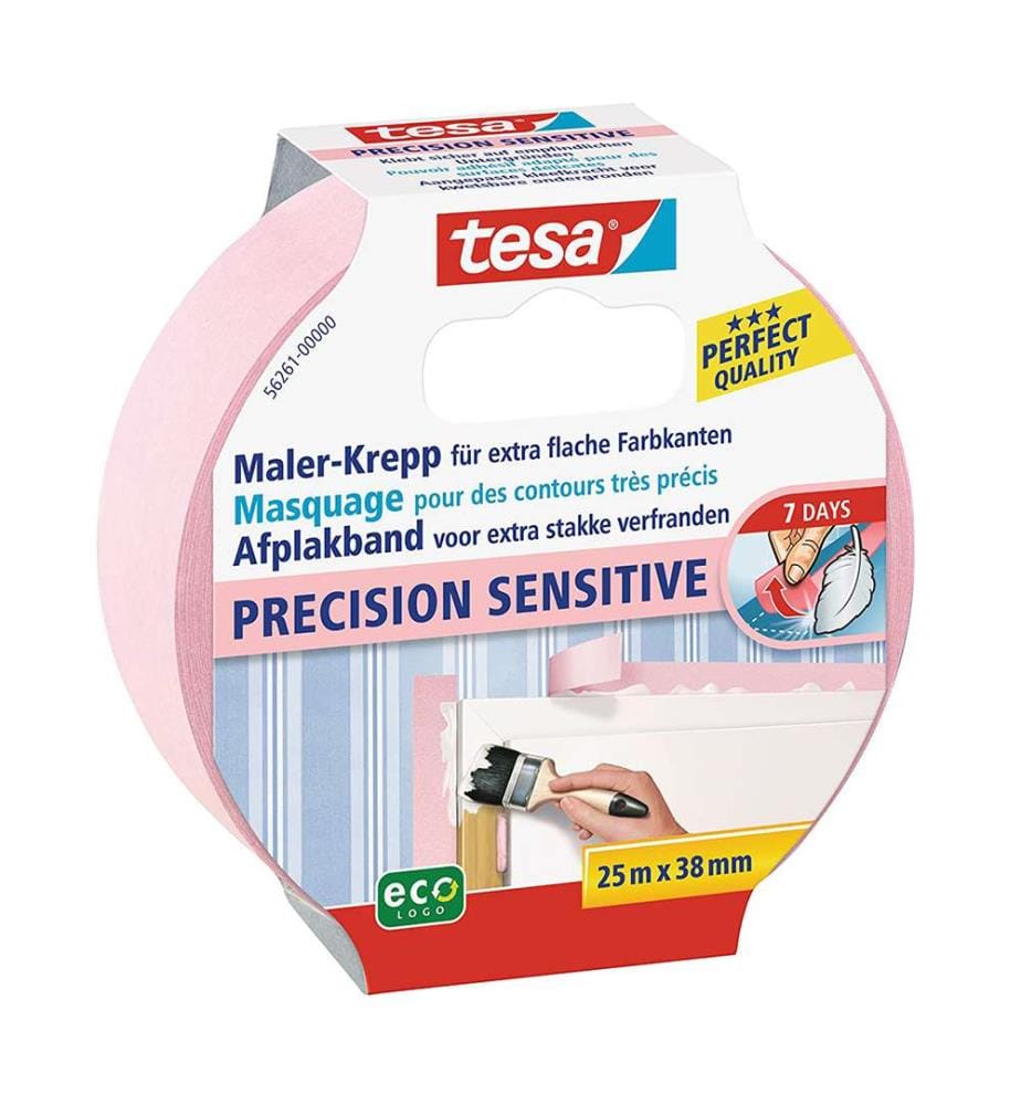 tesa® Ruban adhésif pour peintre SENSIBLE pour papier peint sensible, 25 m x 25 mm - Rose
